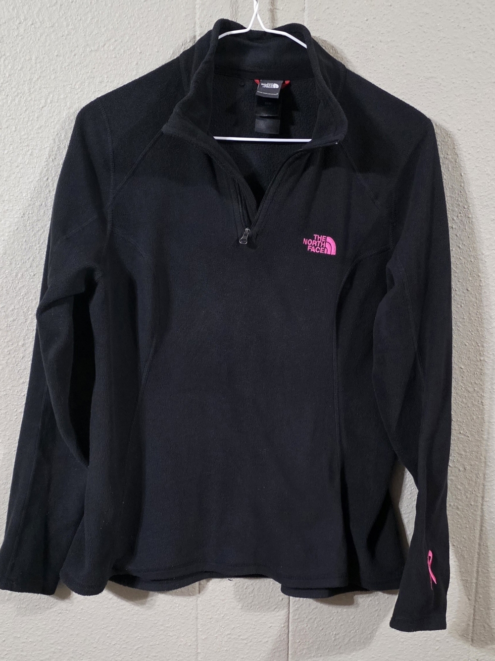 The North Face Women's Black Quarter-Zip Fleece with Pink Logo & Breast Cancer M